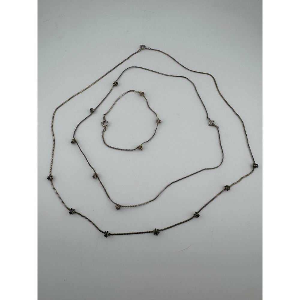 Vintage Pakula Silver‎ Tone Jewelry Set 2 Necklaces 1 Bracelet Blue Stone Floral